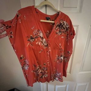 Torrid Size 2 Large Floral Orange Print T-Shirt